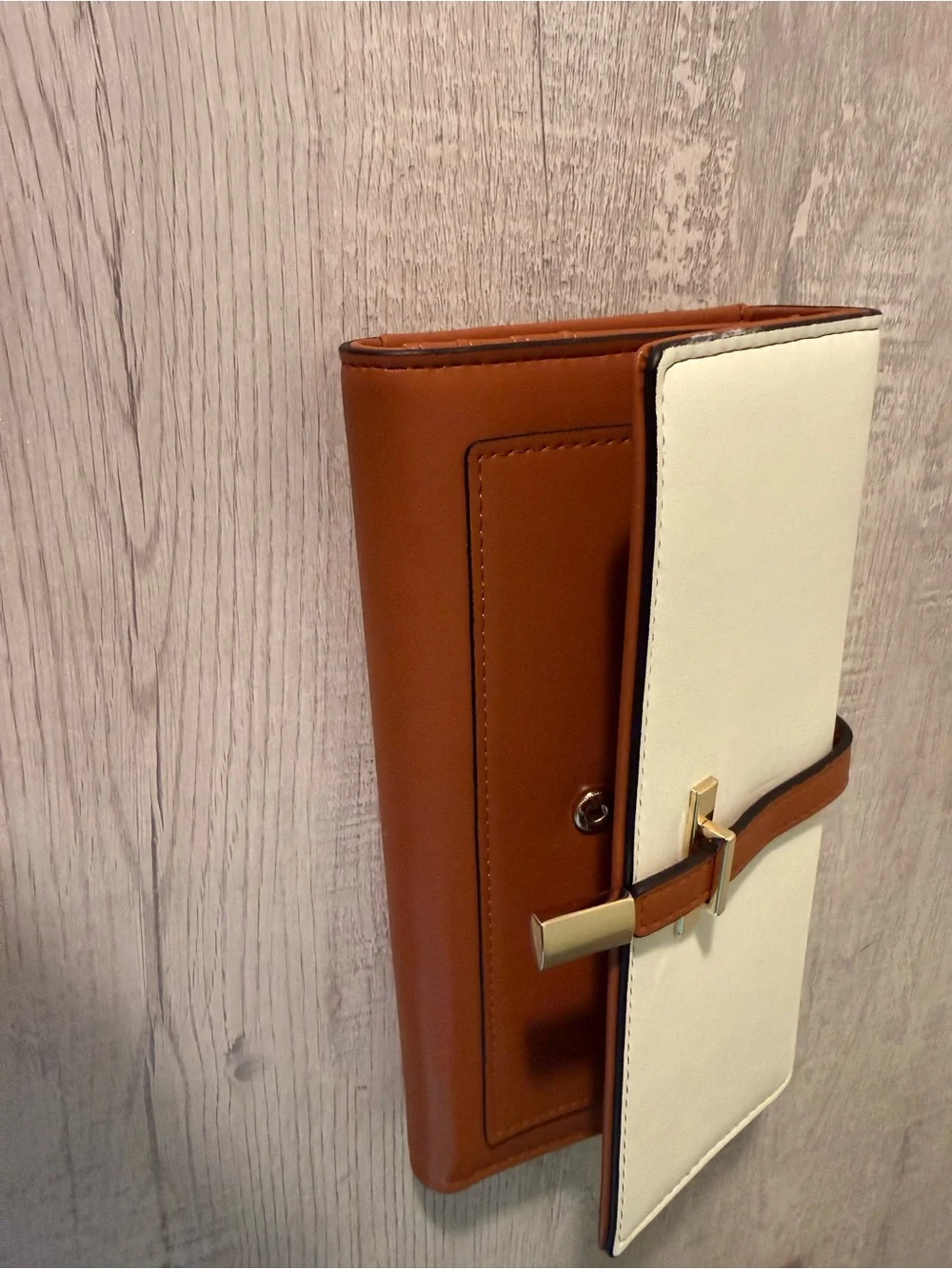 Cream and Brown Faux Leather Clutch Wallet